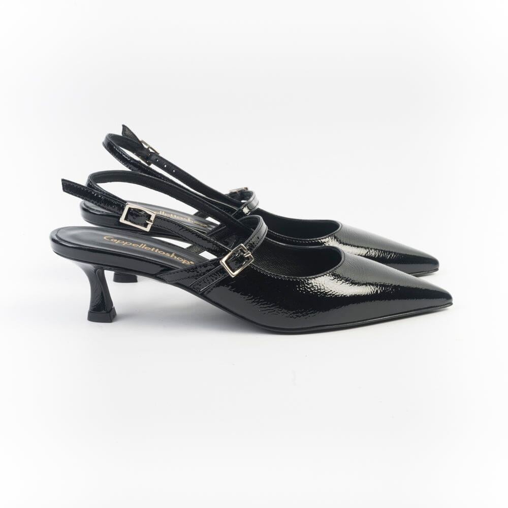 CappellettoShop - Sling Back - Fiamma7 - Nero Naplack Scarpe Donna CAPPELLETTO 1948 