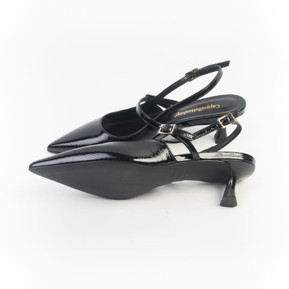 CappellettoShop - Sling Back - Fiamma7 - Nero Naplack Scarpe Donna CAPPELLETTO 1948 